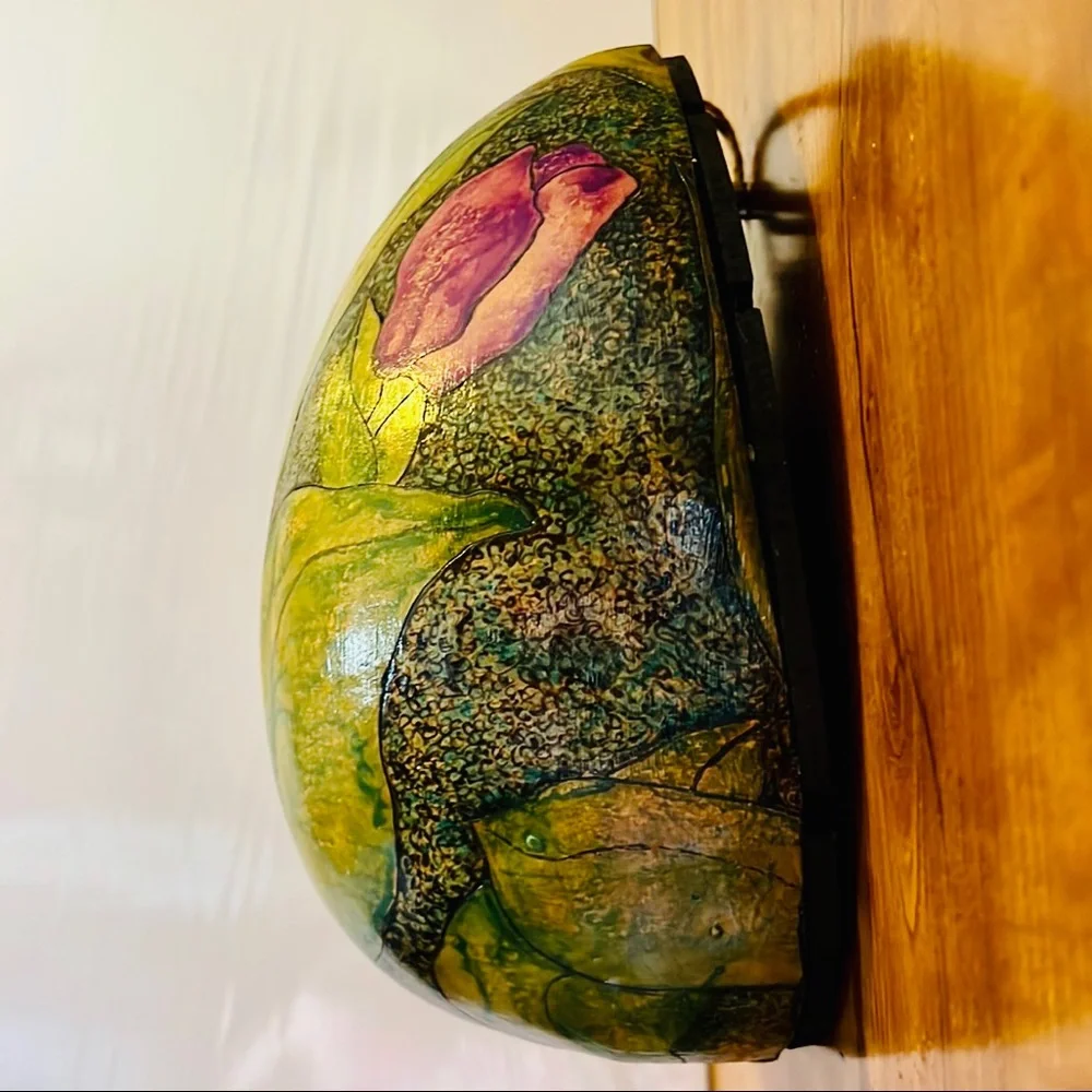 Hand Crafted Wall Pocket Pink Purple Tulips Original Gourd Art Air Plant Holder - Picture 5 of 17